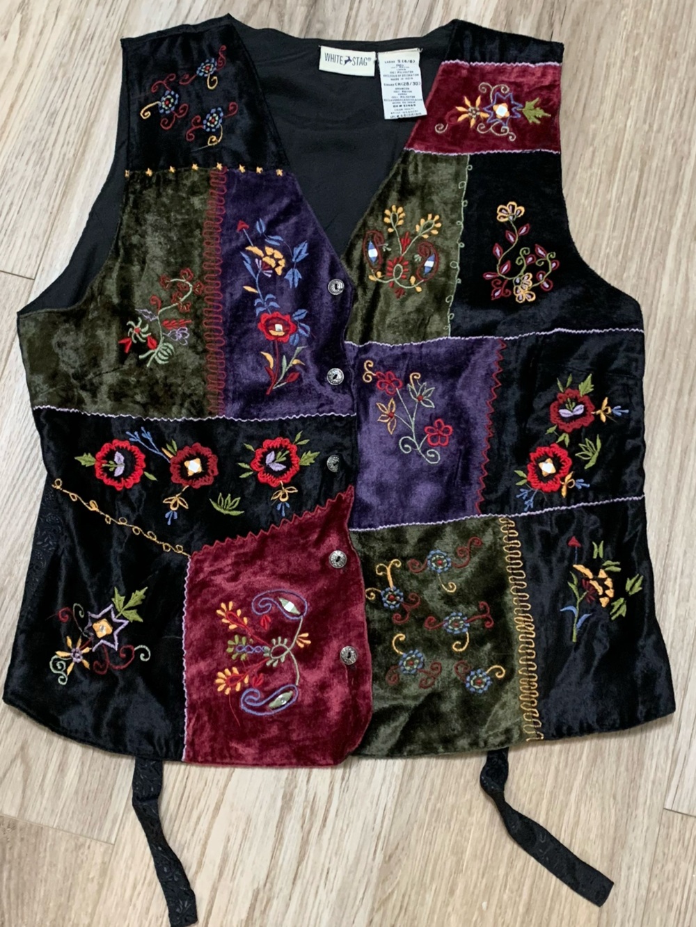 Vintage Velvet Patchwork Floral Vest Whimsigoth Lightweight Small 4/6